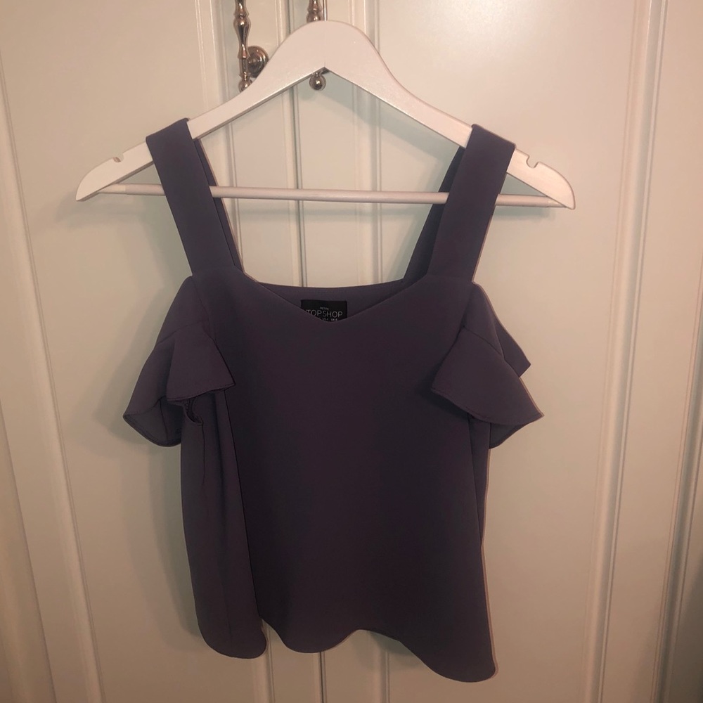 Greyish purple cold-shoulder blouse